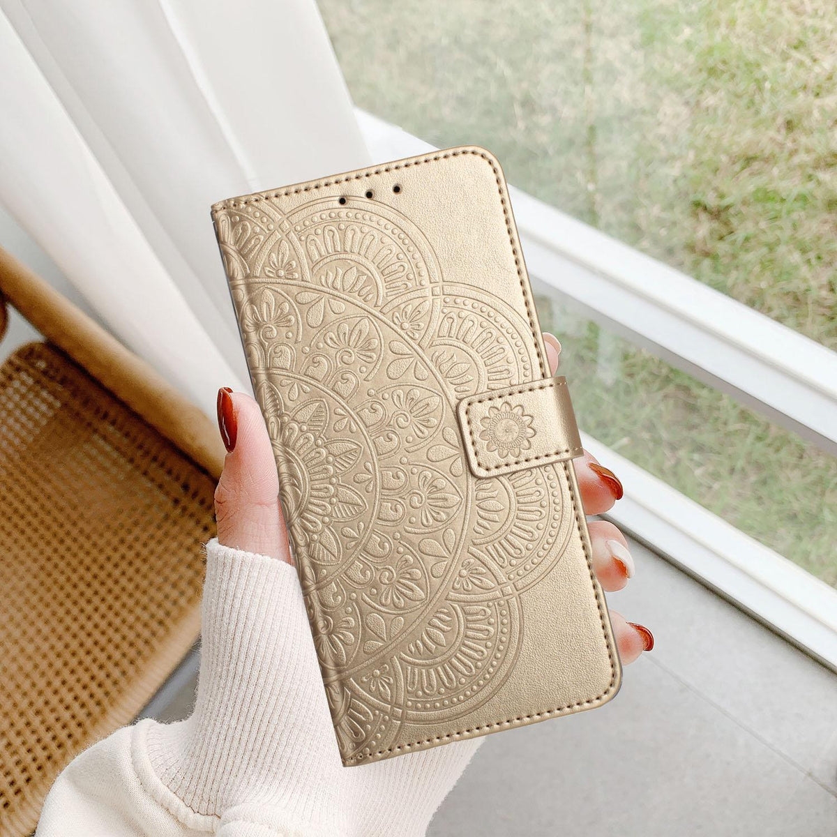 For iPhone 18 Pro Max Flower Embossed Leather Phone Case - Gold - EDA007080810D