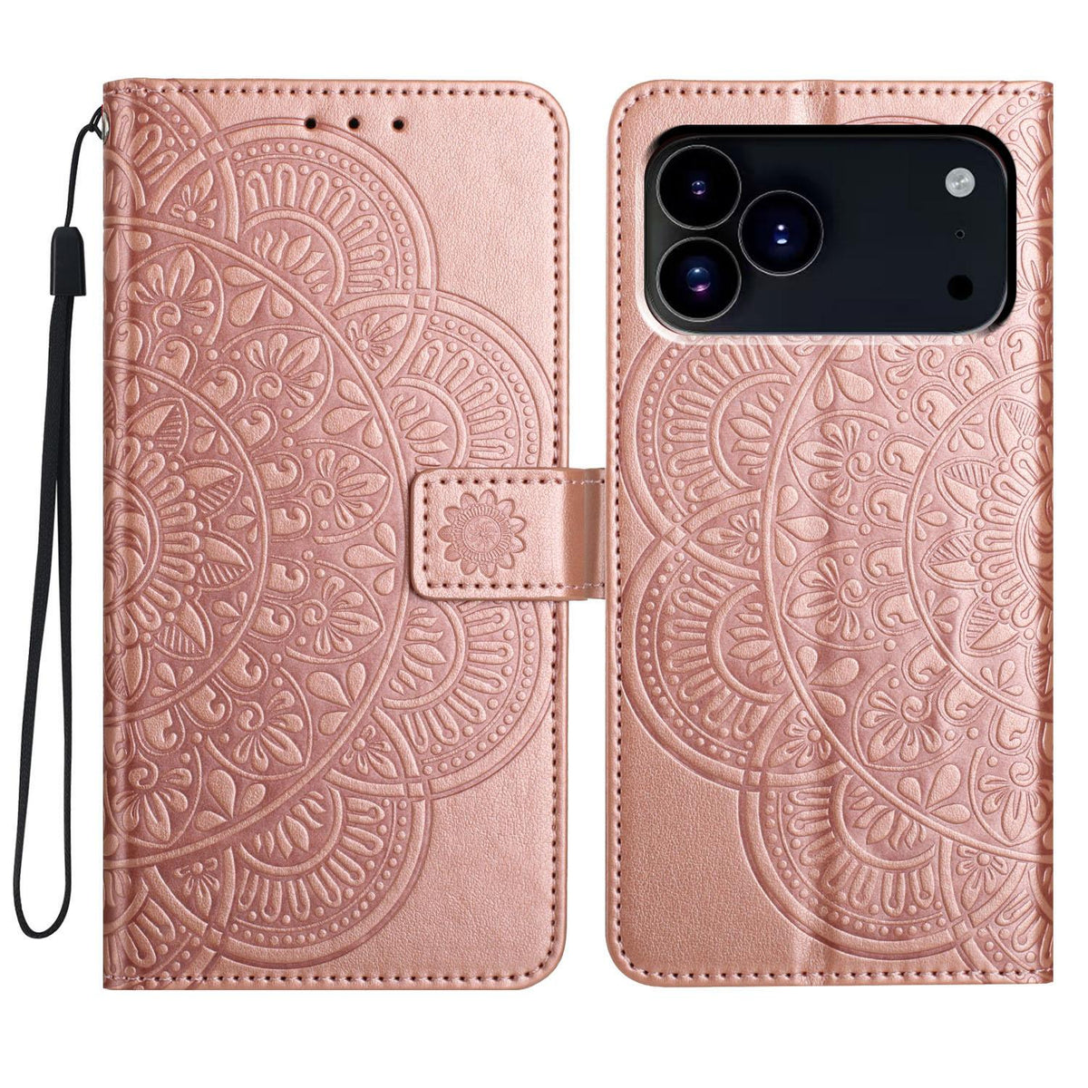 For iPhone 18 Pro Max Flower Embossed Leather Phone Case - Rose Gold - EDA007080810E