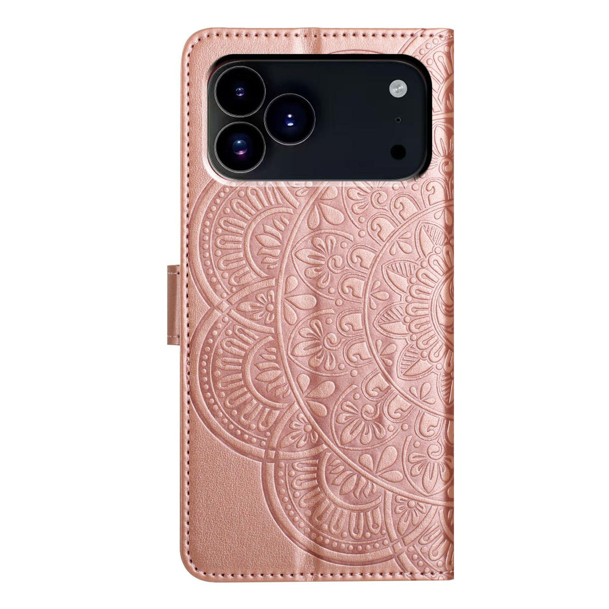For iPhone 18 Pro Max Flower Embossed Leather Phone Case - Rose Gold - EDA007080810E