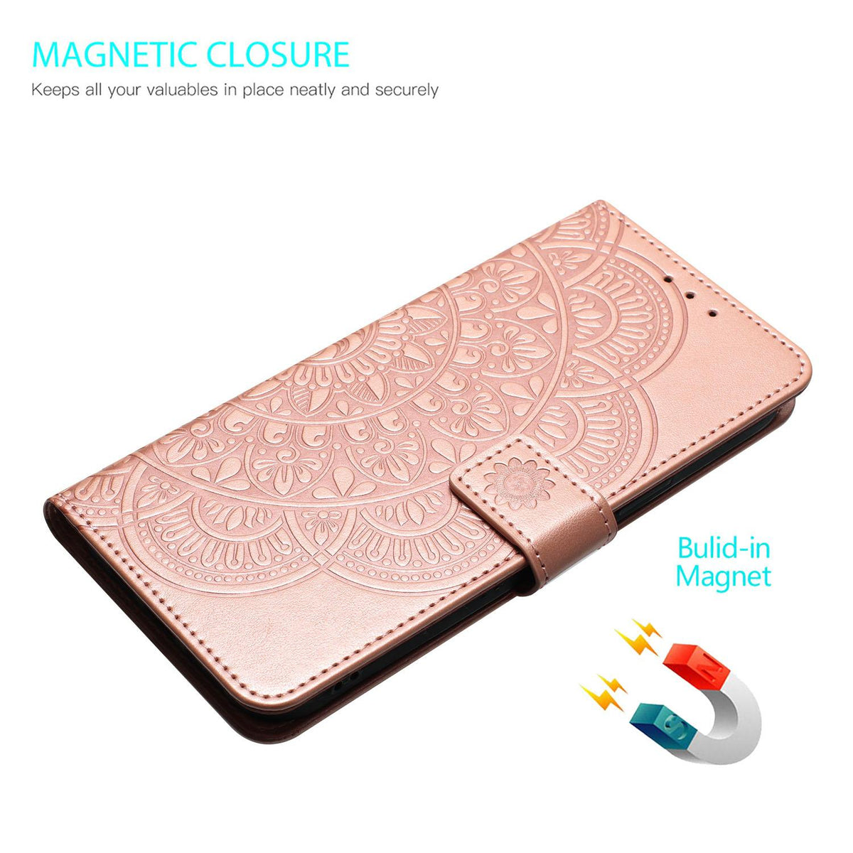 For iPhone 18 Pro Max Flower Embossed Leather Phone Case - Rose Gold - EDA007080810E