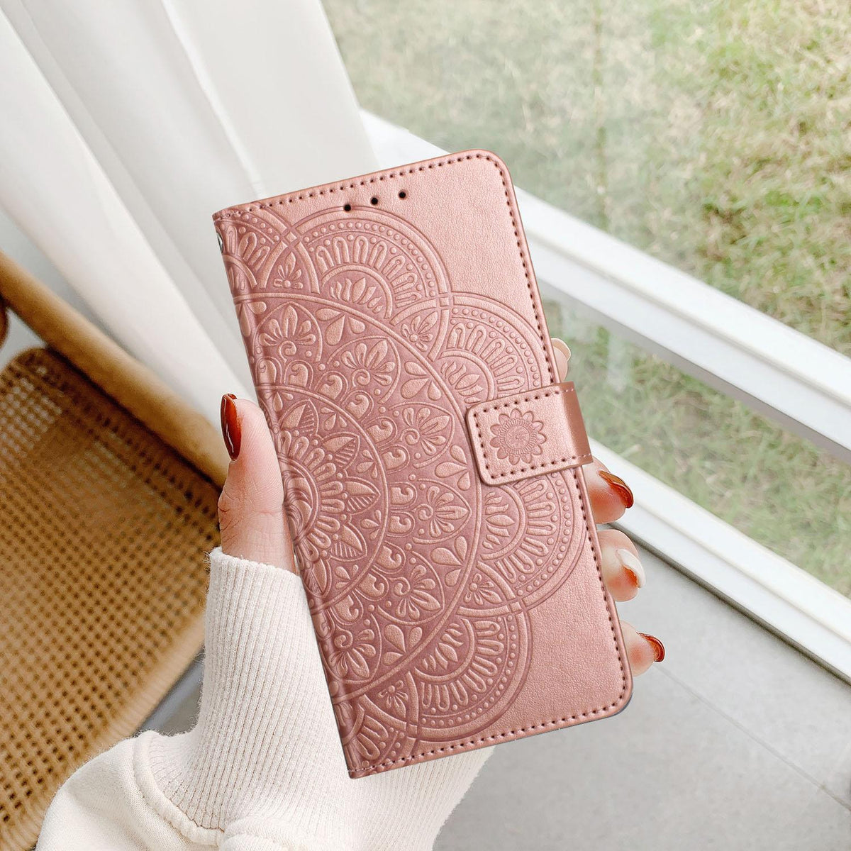 For iPhone 18 Pro Max Flower Embossed Leather Phone Case - Rose Gold - EDA007080810E
