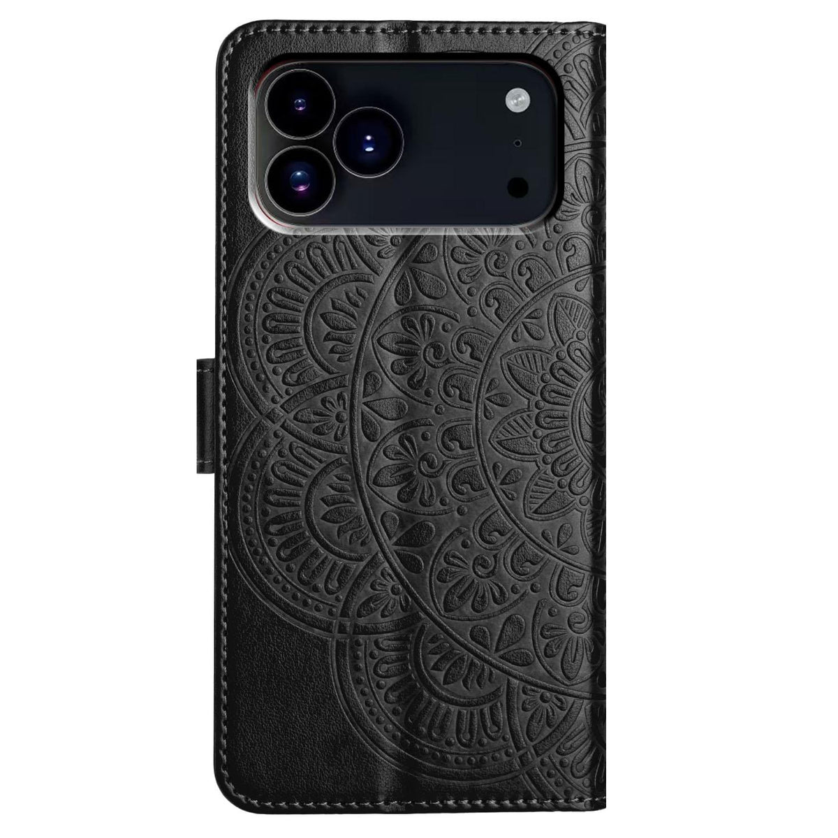 For iPhone 18 Pro Max Flower Embossed Leather Phone Case - Black - EDA007080810F