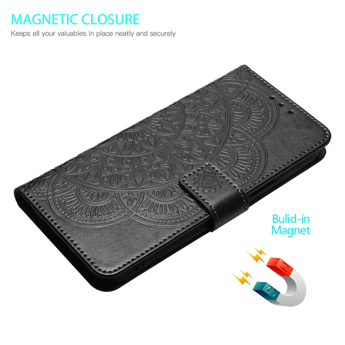 For iPhone 18 Pro Max Flower Embossed Leather Phone Case - Black - EDA007080810F
