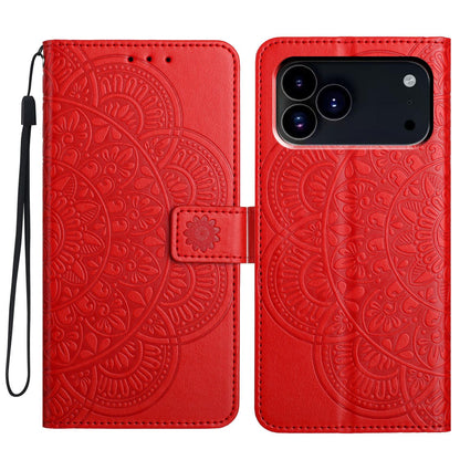 For iPhone 18 Pro Flower Embossed Leather Phone Case - Red - EDA007080811A