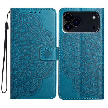 For iPhone 18 Pro Flower Embossed Leather Phone Case - Blue - EDA007080811C