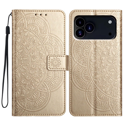 For iPhone 18 Pro Flower Embossed Leather Phone Case - Gold - EDA007080811D