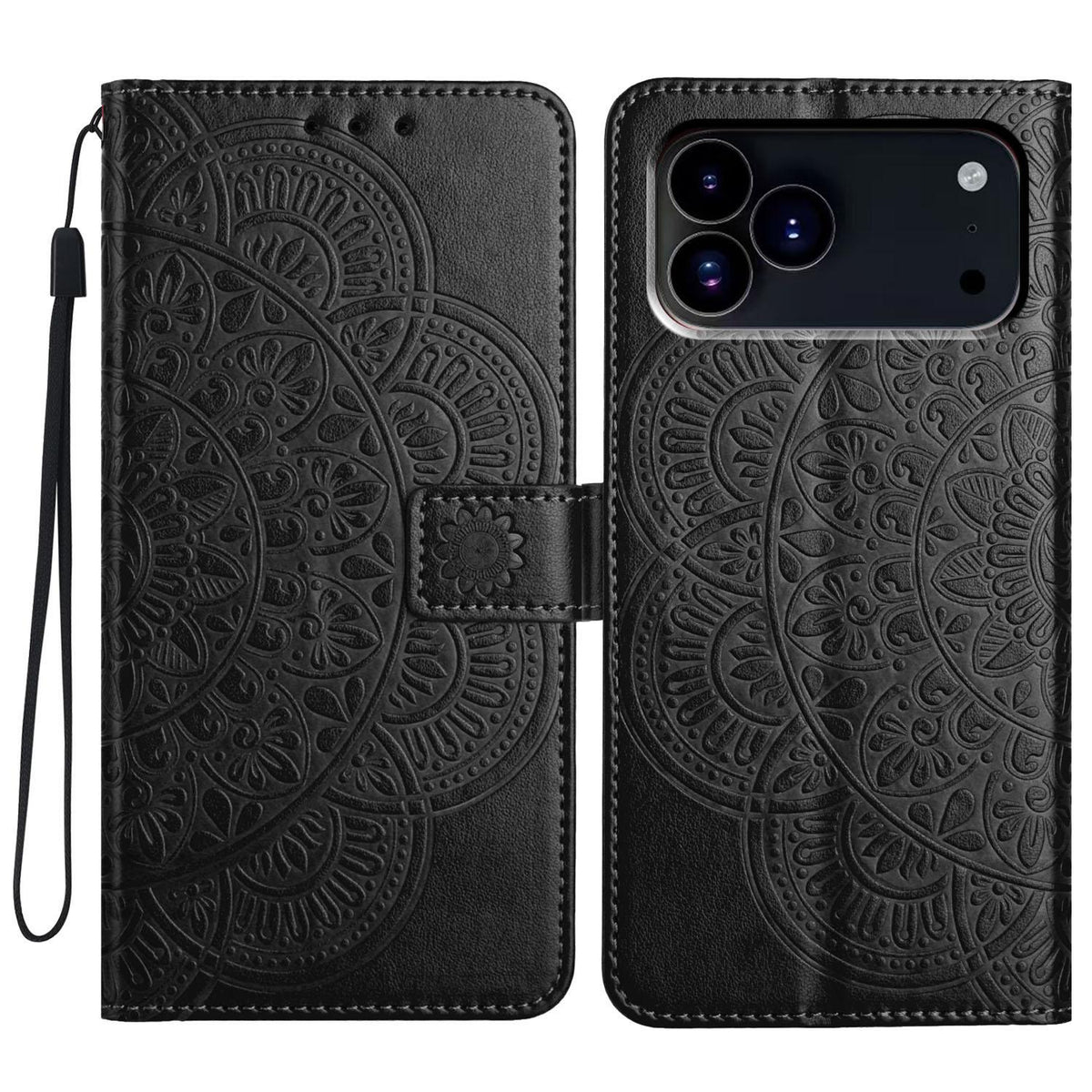 For iPhone 18 Pro Flower Embossed Leather Phone Case - Black - EDA007080811F