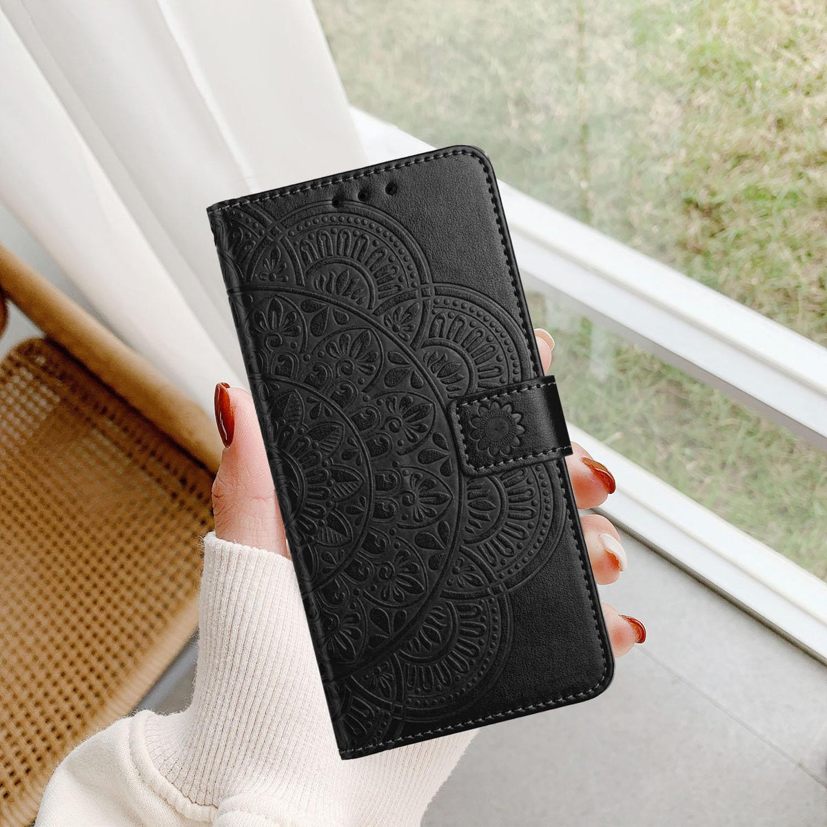 For iPhone 18 Pro Flower Embossed Leather Phone Case - Black - EDA007080811F