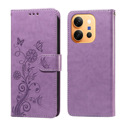 For vivo X300 E 5G Embossed Butterfly Flowers Leather Phone Case - Purple - EDA007082845A