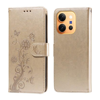 For vivo X300 E 5G Embossed Butterfly Flowers Leather Phone Case - Gold - EDA007082845B
