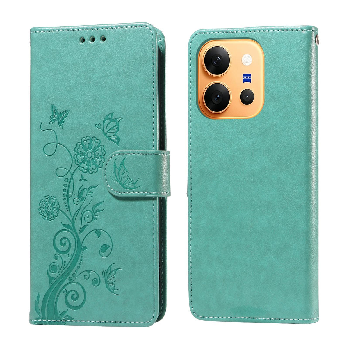 For vivo X300 E 5G Embossed Butterfly Flowers Leather Phone Case - Green - EDA007082845C