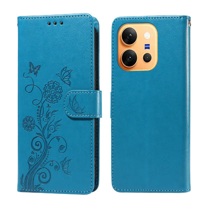 For vivo X300 E 5G Embossed Butterfly Flowers Leather Phone Case - Blue - EDA007082845D