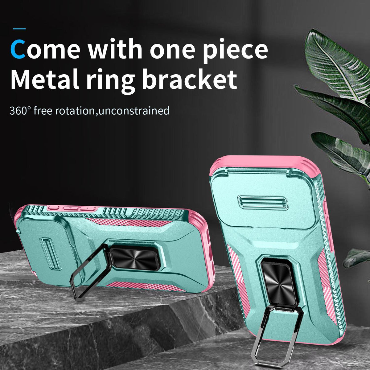 For iPhone 18 Pro Max Sliding Camshield Holder Phone Case - Pink + Grey Green - EDA007085313B