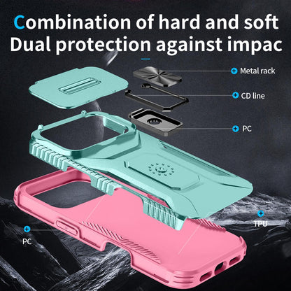 For iPhone 18 Pro Max Sliding Camshield Holder Phone Case - Pink + Grey Green - EDA007085313B