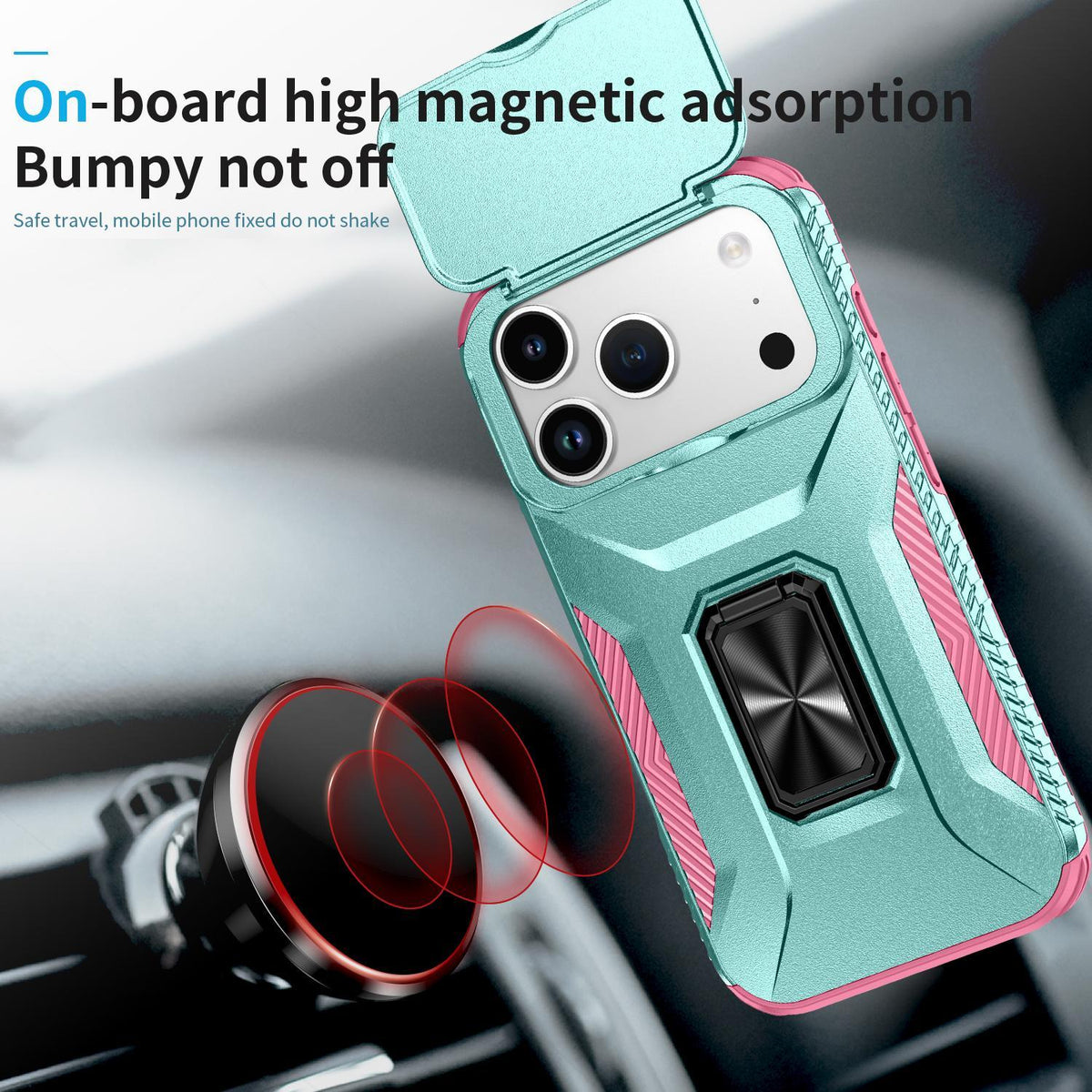 For iPhone 18 Pro Max Sliding Camshield Holder Phone Case - Pink + Grey Green - EDA007085313B