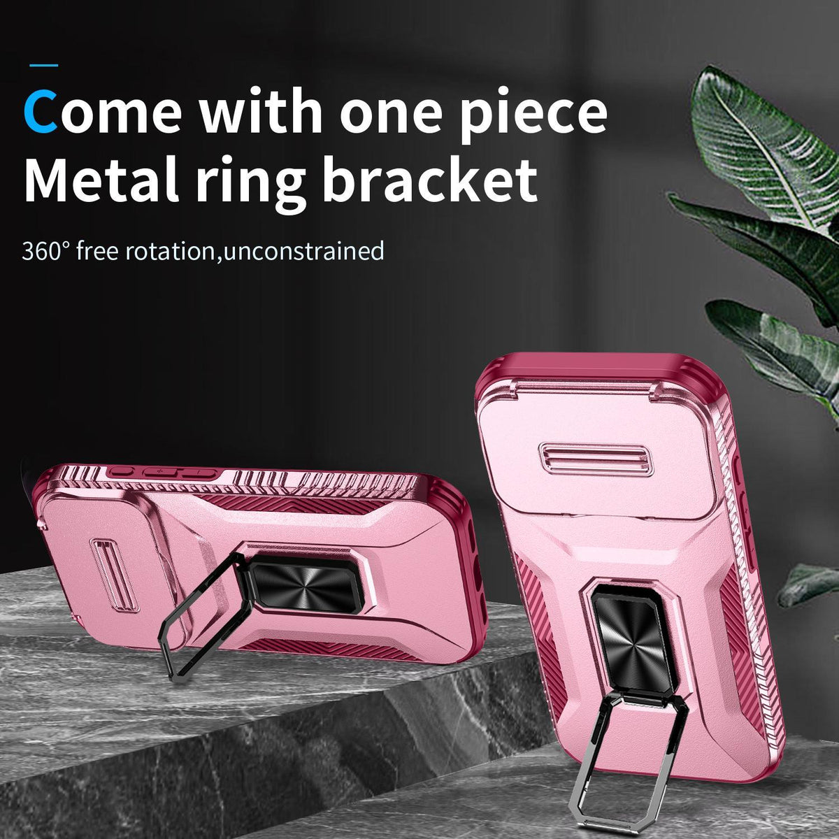 For iPhone 18 Pro Max Sliding Camshield Holder Phone Case - Pink + Rose Red - EDA007085313C