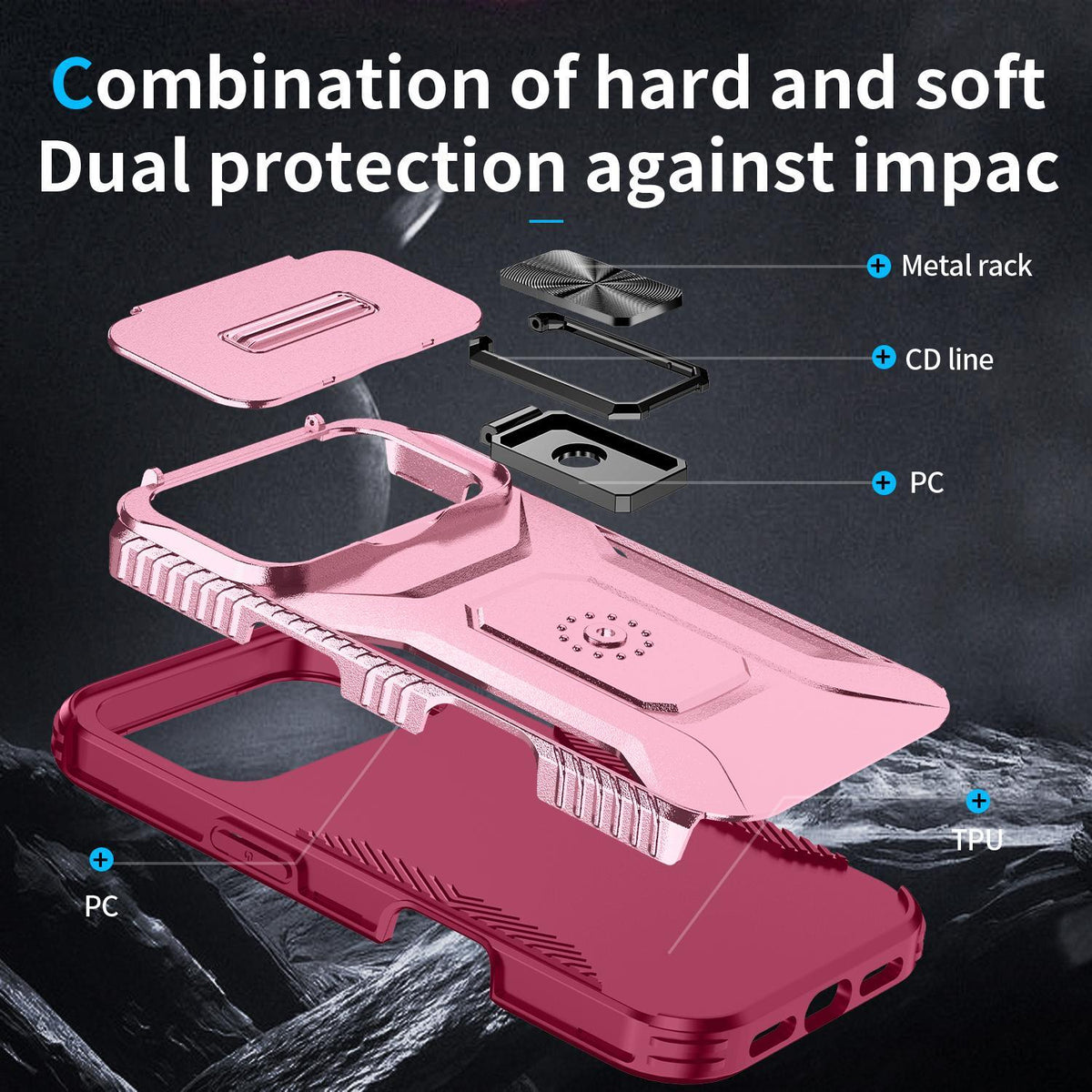 For iPhone 18 Pro Max Sliding Camshield Holder Phone Case - Pink + Rose Red - EDA007085313C