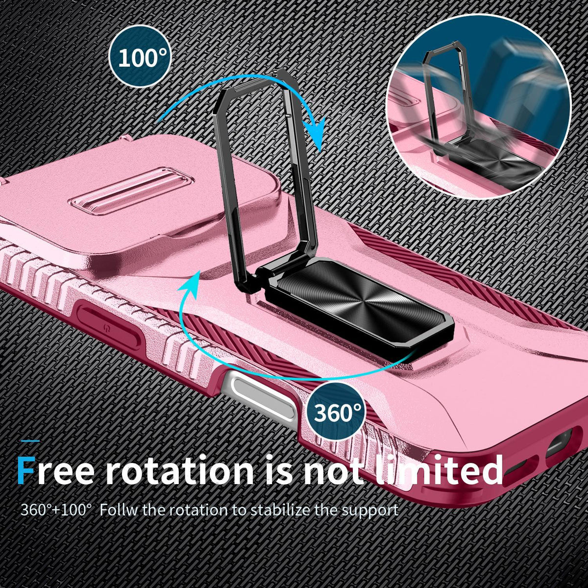 For iPhone 18 Pro Max Sliding Camshield Holder Phone Case - Pink + Rose Red - EDA007085313C