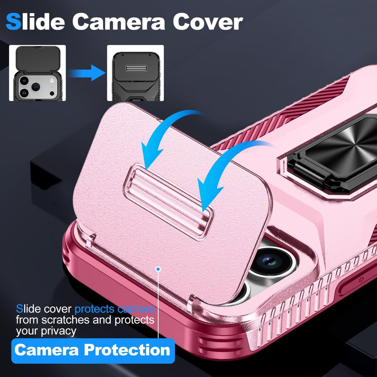For iPhone 18 Pro Max Sliding Camshield Holder Phone Case - Pink + Rose Red - EDA007085313C