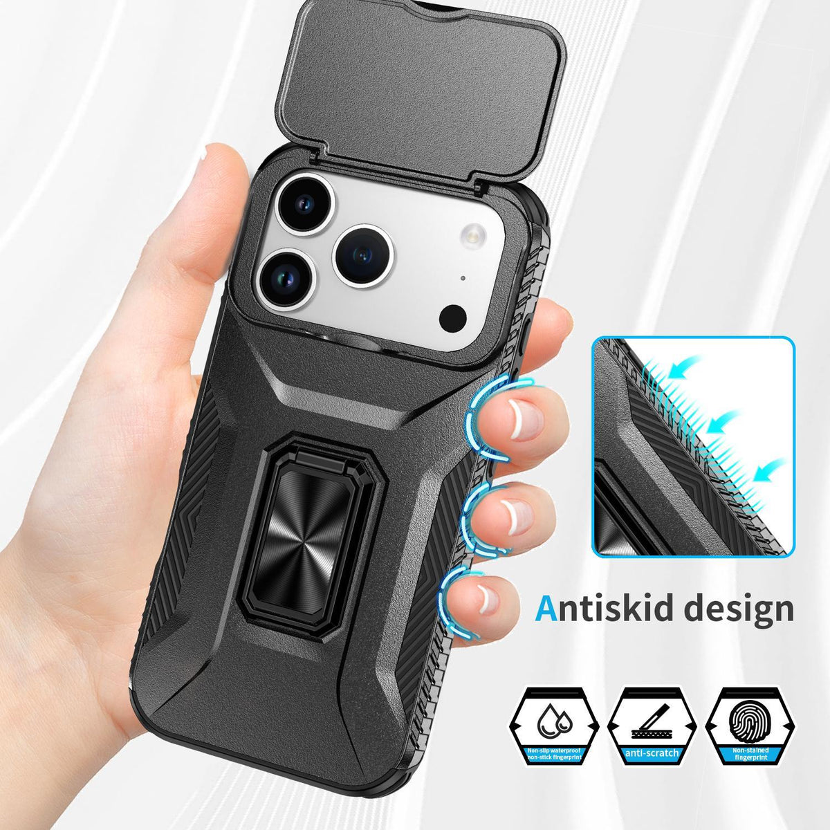 For iPhone 18 Pro Max Sliding Camshield Holder Phone Case - Black - EDA007085313D