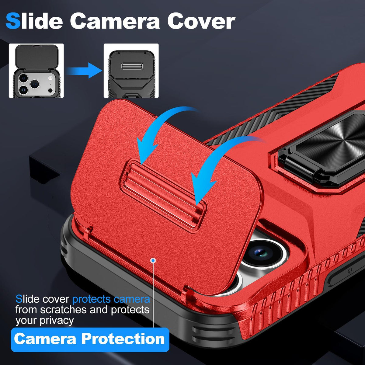 For iPhone 18 Pro Max Sliding Camshield Holder Phone Case - Red - EDA007085313E