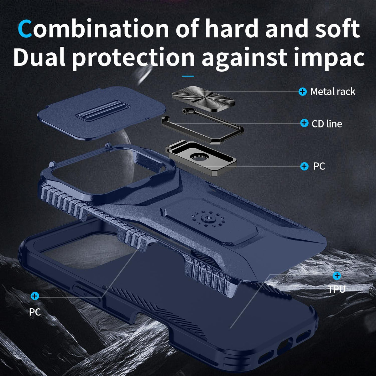 For iPhone 18 Pro Max Sliding Camshield Holder Phone Case - Blue - EDA007085313G