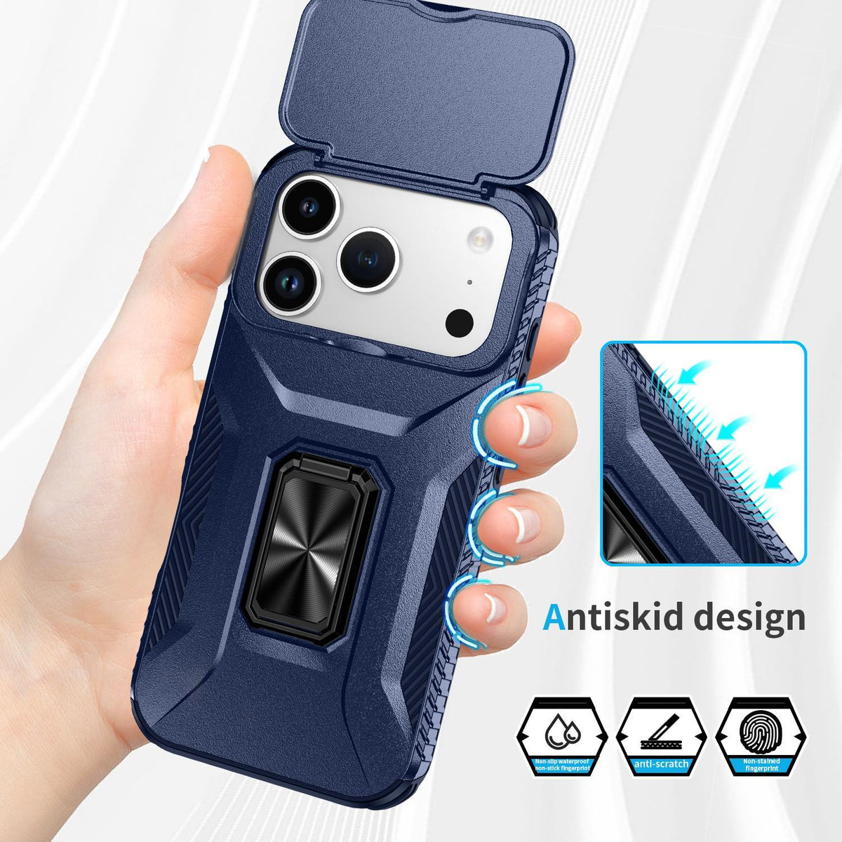 For iPhone 18 Pro Max Sliding Camshield Holder Phone Case - Blue - EDA007085313G
