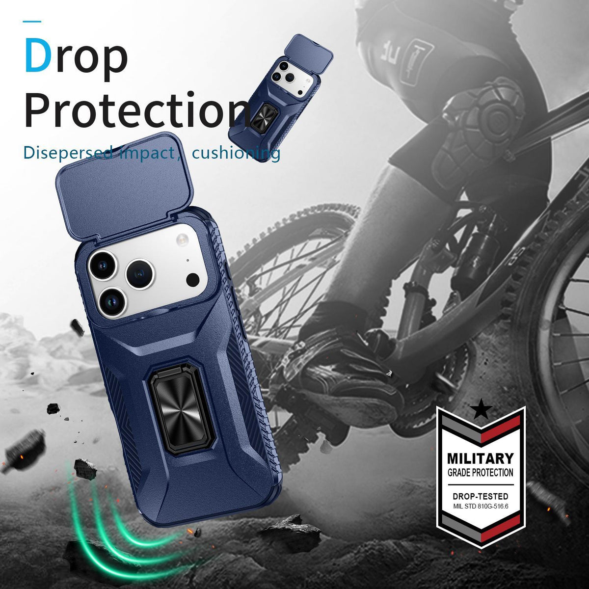For iPhone 18 Pro Max Sliding Camshield Holder Phone Case - Blue - EDA007085313G