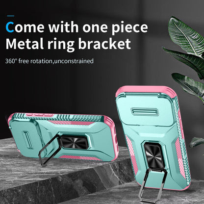 For iPhone 18 Pro Sliding Camshield Holder Phone Case - Pink + Grey Green - EDA007085314B