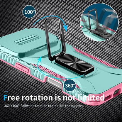 For iPhone 18 Pro Sliding Camshield Holder Phone Case - Pink + Grey Green - EDA007085314B