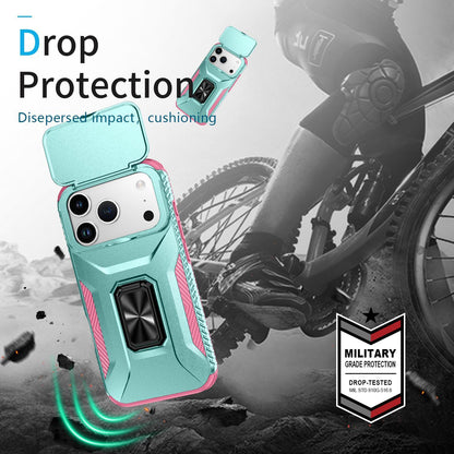 For iPhone 18 Pro Sliding Camshield Holder Phone Case - Pink + Grey Green - EDA007085314B