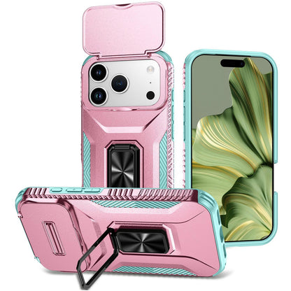 For iPhone 18 Pro Sliding Camshield Holder Phone Case - Grey Green + Pink - EDA007085314F