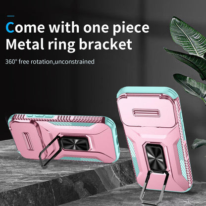 For iPhone 18 Pro Sliding Camshield Holder Phone Case - Grey Green + Pink - EDA007085314F