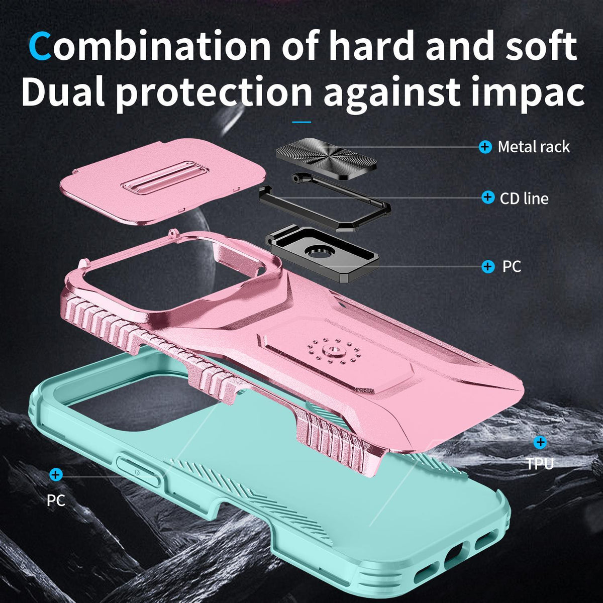 For iPhone 18 Pro Sliding Camshield Holder Phone Case - Grey Green + Pink - EDA007085314F