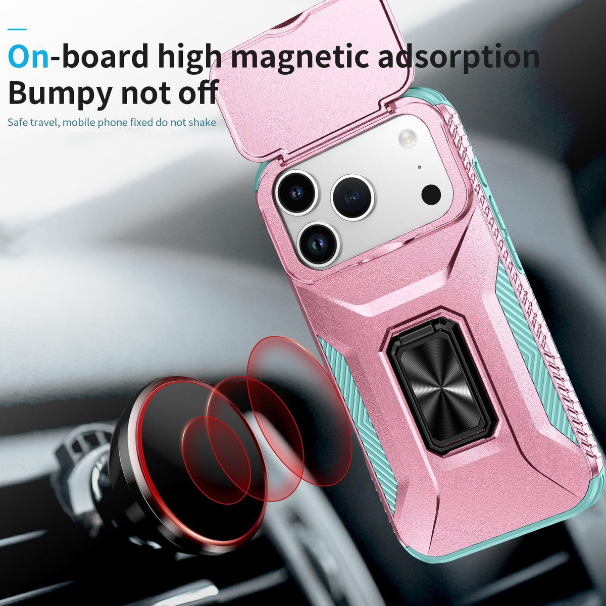 For iPhone 18 Pro Sliding Camshield Holder Phone Case - Grey Green + Pink - EDA007085314F