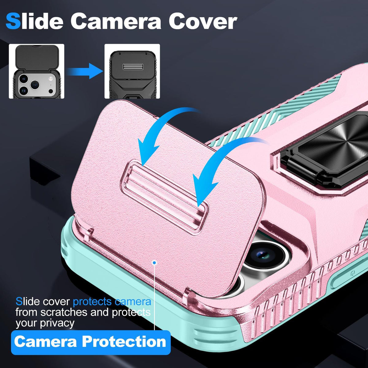 For iPhone 18 Pro Sliding Camshield Holder Phone Case - Grey Green + Pink - EDA007085314F