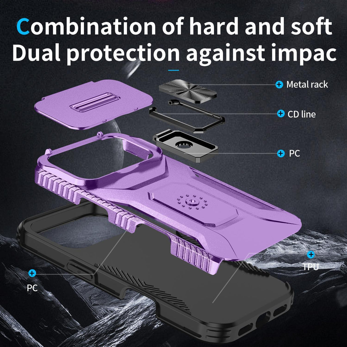 For iPhone 18 Pro Sliding Camshield Holder Phone Case - Purple - EDA007085314H