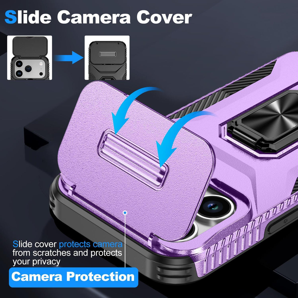 For iPhone 18 Pro Sliding Camshield Holder Phone Case - Purple - EDA007085314H