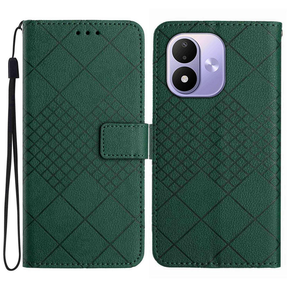 For Redmi Note 17 4G Global 169.7mm Rhombic Grid Texture Leather Phone Case - Green - EDA007086319C