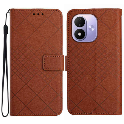 For Redmi Note 17 4G Global 169.7mm Rhombic Grid Texture Leather Phone Case - Brown - EDA007086319D