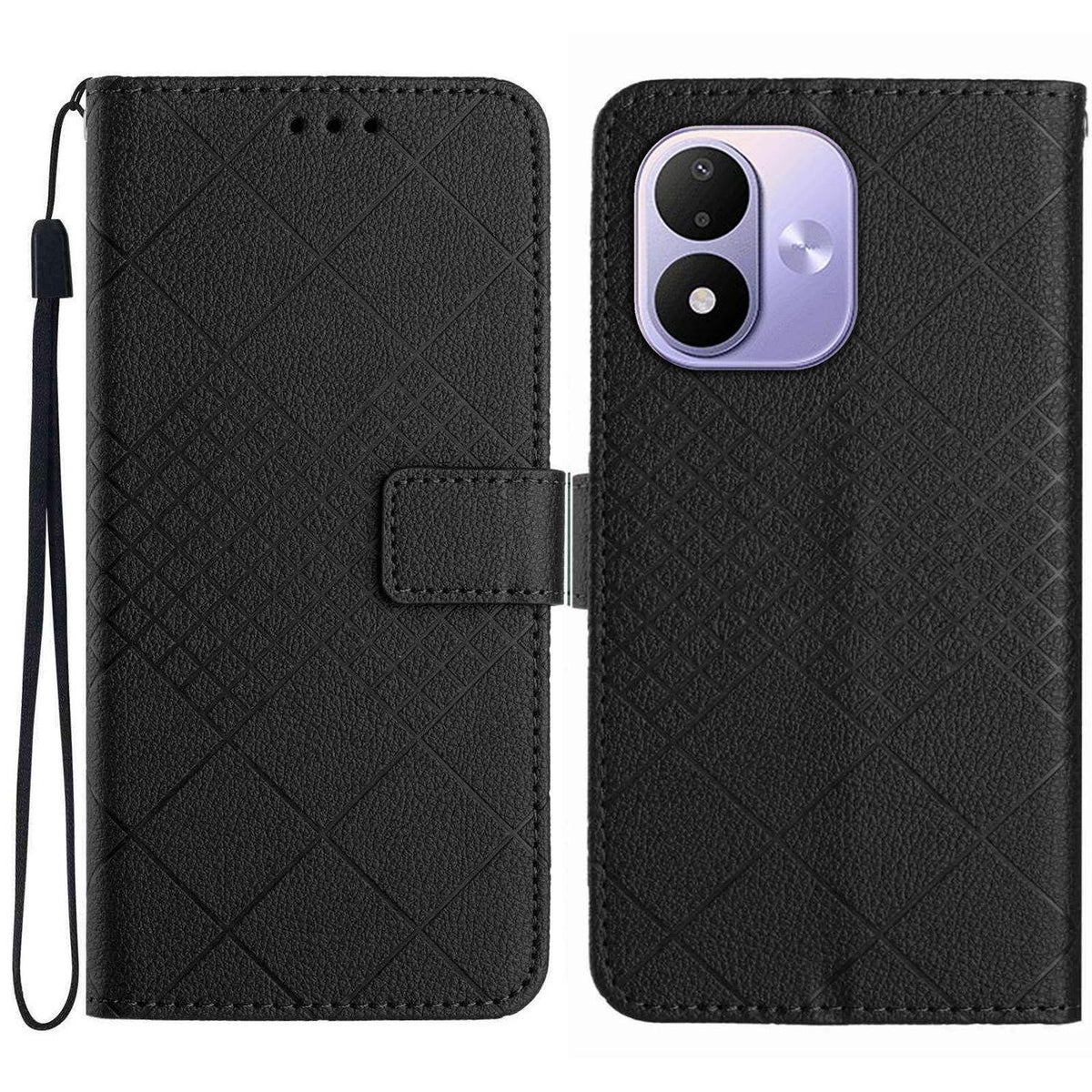 For Redmi Note 17 4G Global 169.7mm Rhombic Grid Texture Leather Phone Case - Black - EDA007086319E