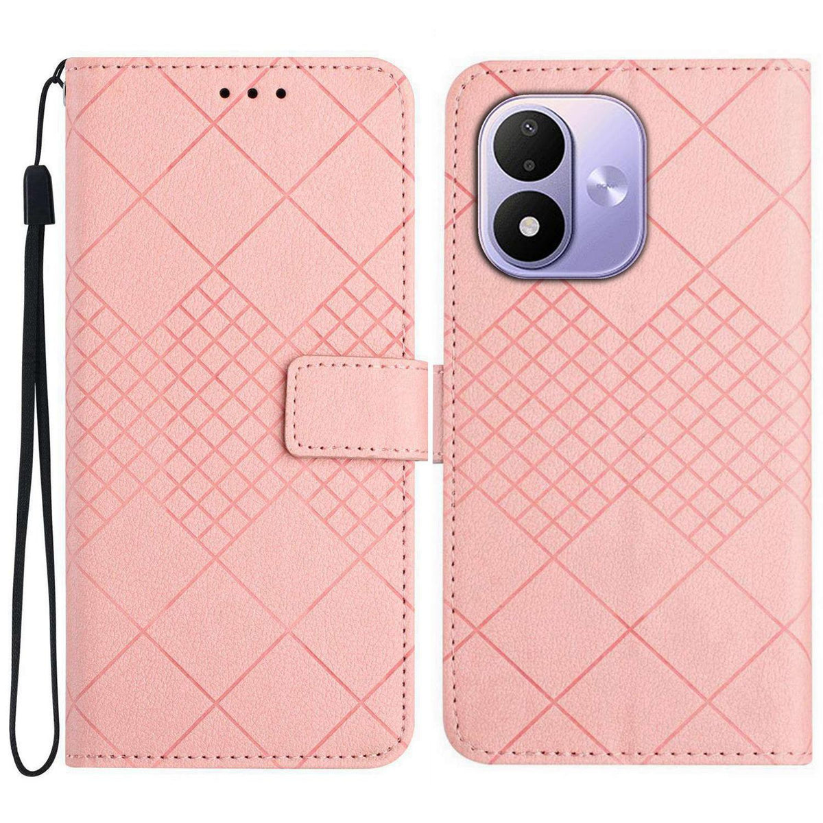 For Redmi Note 17 4G Global 169.7mm Rhombic Grid Texture Leather Phone Case - Pink - EDA007086319F