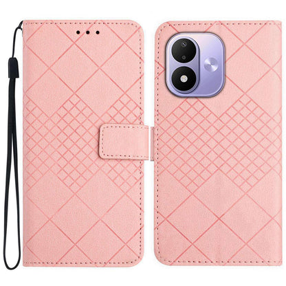 For Redmi Note 17 4G Global 169.7mm Rhombic Grid Texture Leather Phone Case - Pink - EDA007086319F