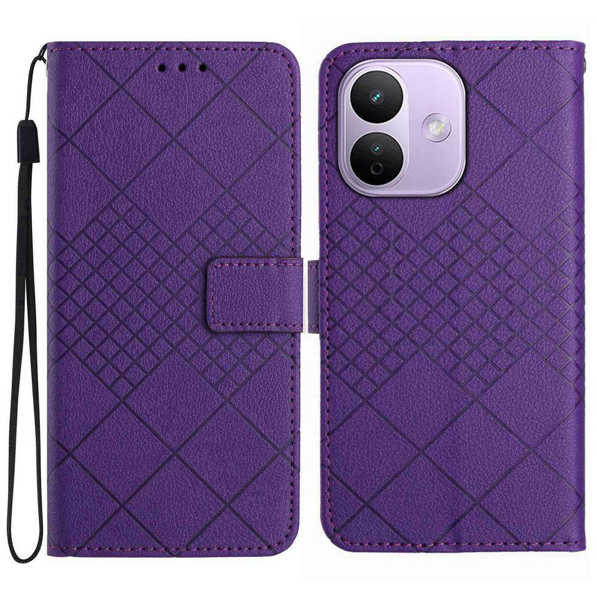 For Redmi Note 17 Pro 5G Global 163.5mm Rhombic Grid Texture Leather Phone Case - Purple - EDA007086321A