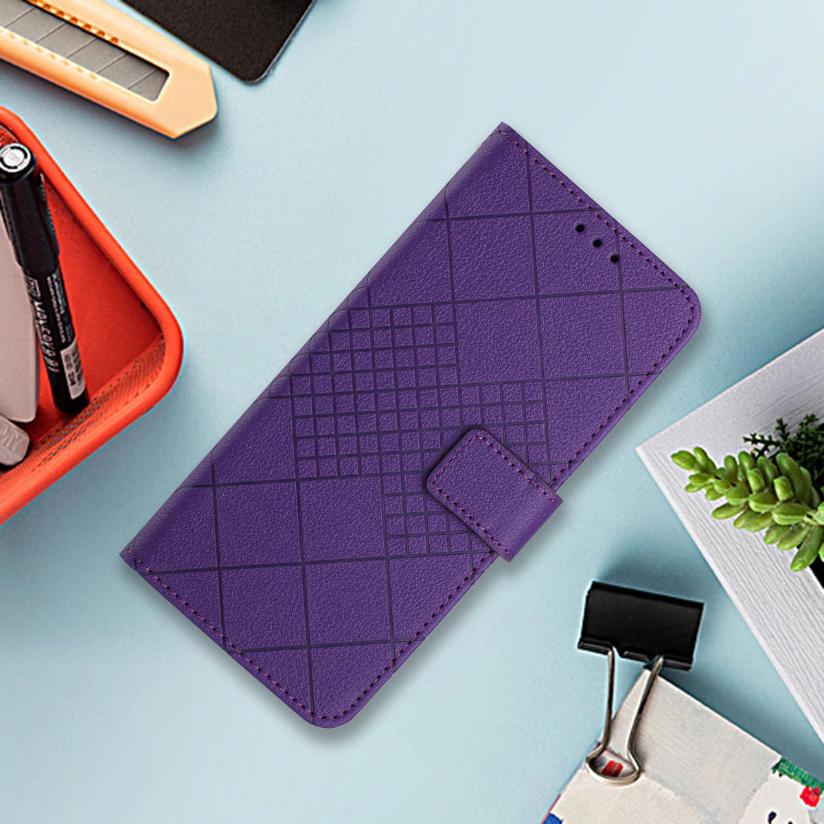 For Redmi Note 17 Pro 5G Global 163.5mm Rhombic Grid Texture Leather Phone Case - Purple - EDA007086321A