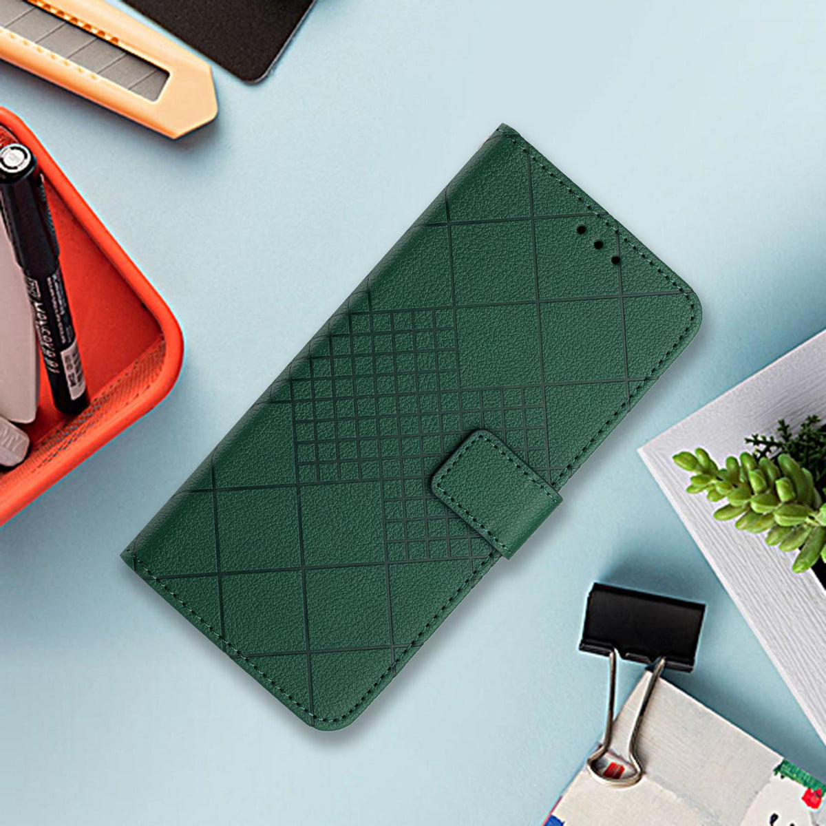 For Redmi Note 17 Pro 5G Global 163.5mm Rhombic Grid Texture Leather Phone Case - Green - EDA007086321C