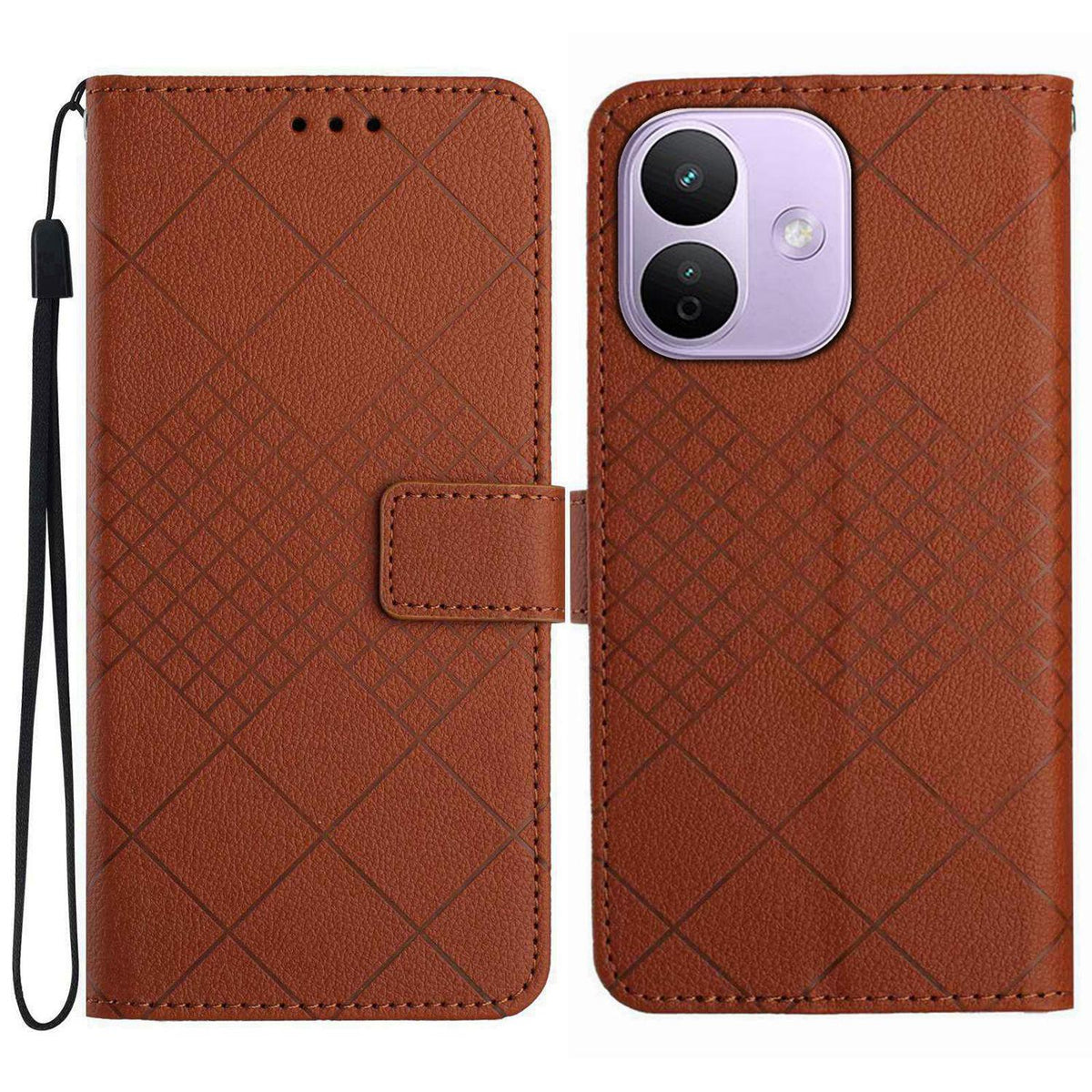 For Redmi Note 17 Pro 5G Global 163.5mm Rhombic Grid Texture Leather Phone Case - Brown - EDA007086321D