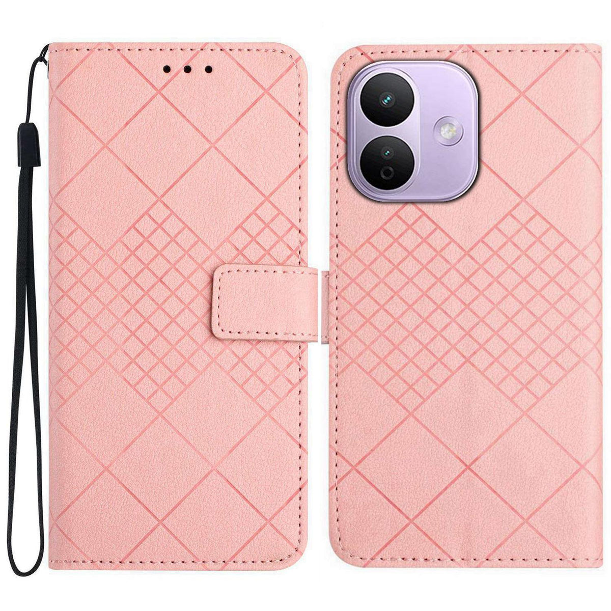 For Redmi Note 17 Pro 5G Global 163.5mm Rhombic Grid Texture Leather Phone Case - Pink - EDA007086321F