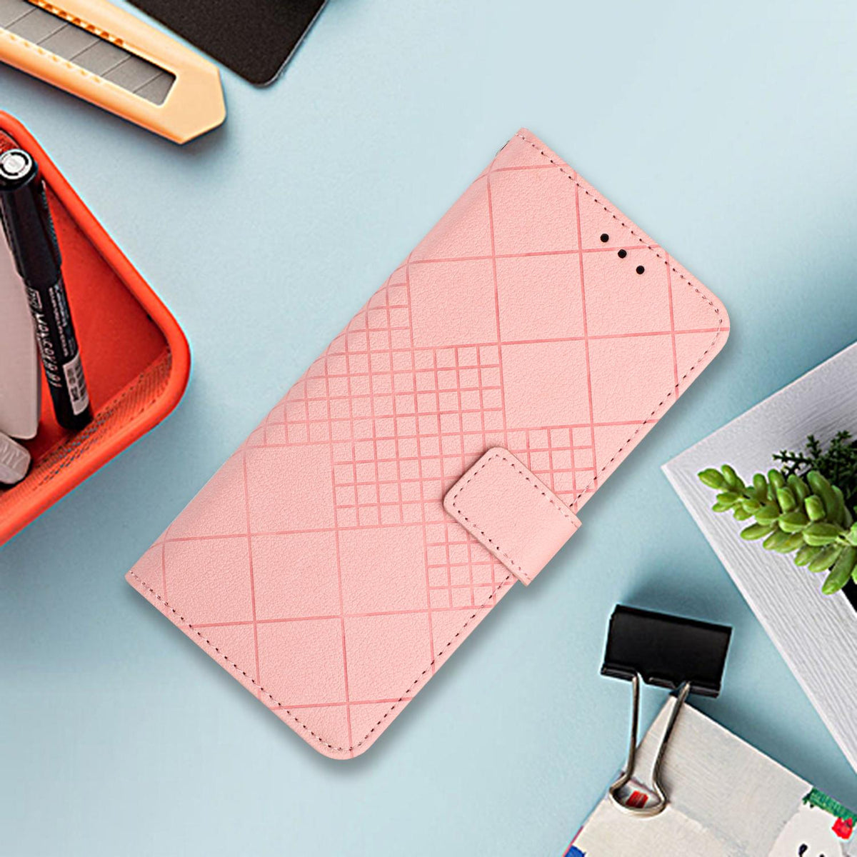 For Redmi Note 17 Pro 5G Global 163.5mm Rhombic Grid Texture Leather Phone Case - Pink - EDA007086321F