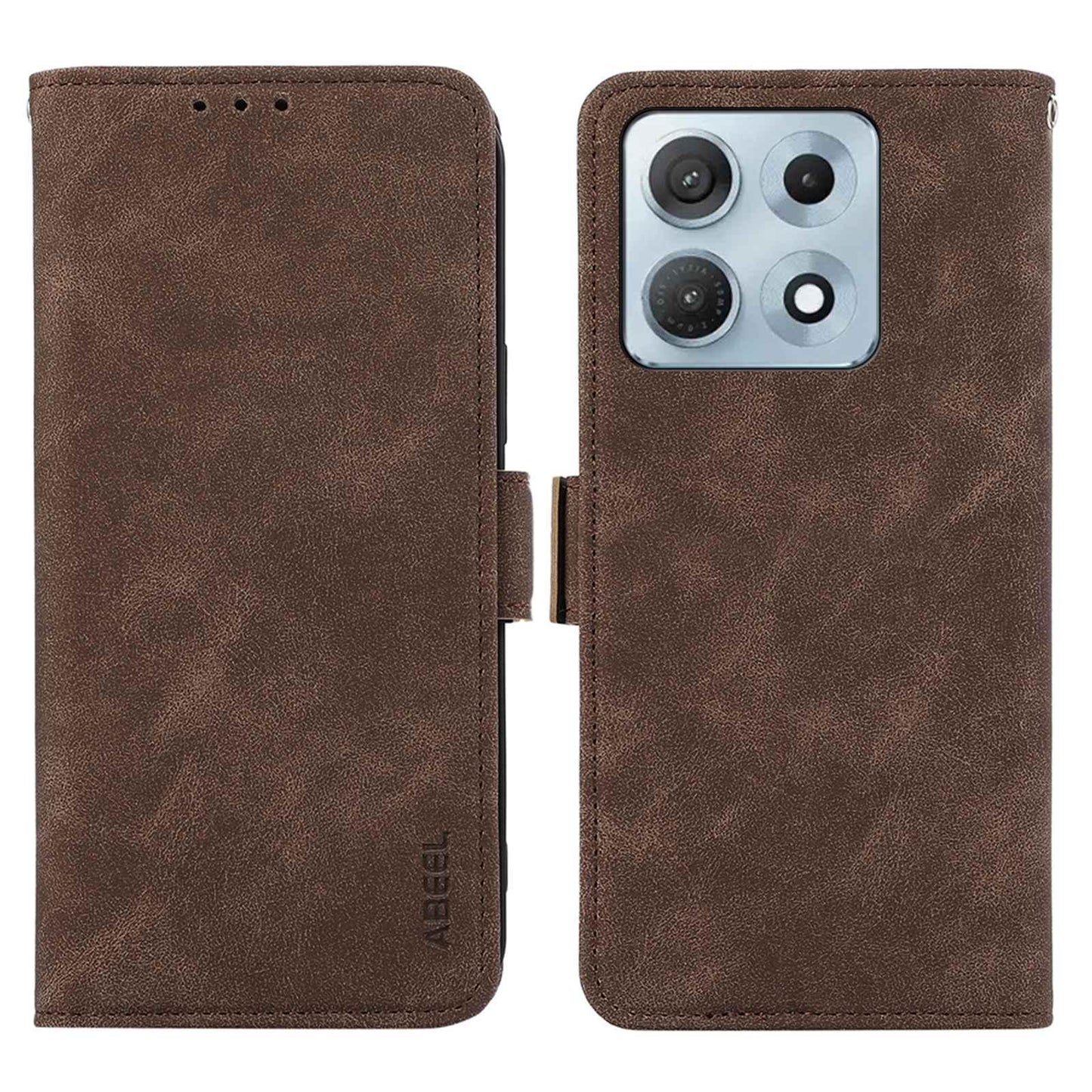 For Motorola Edge 70 Max 5G ABEEL Frosted Magnetic RFID Leather Phone Case(Brown)